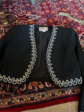Scully by Marsha Wright Black Cropped Jacket with White Loop Trim